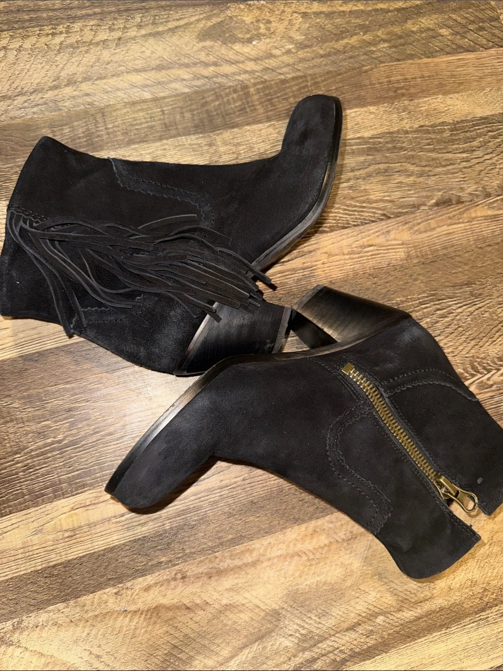 Sam Edelman size 71/2 Fringe Suede Ankle Boots - Black